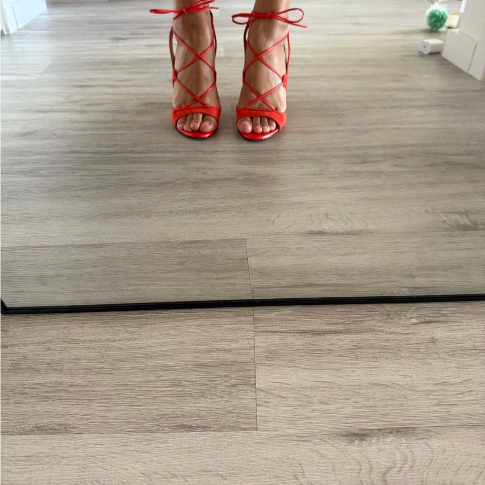 Elegant Red Lace-Up Heels